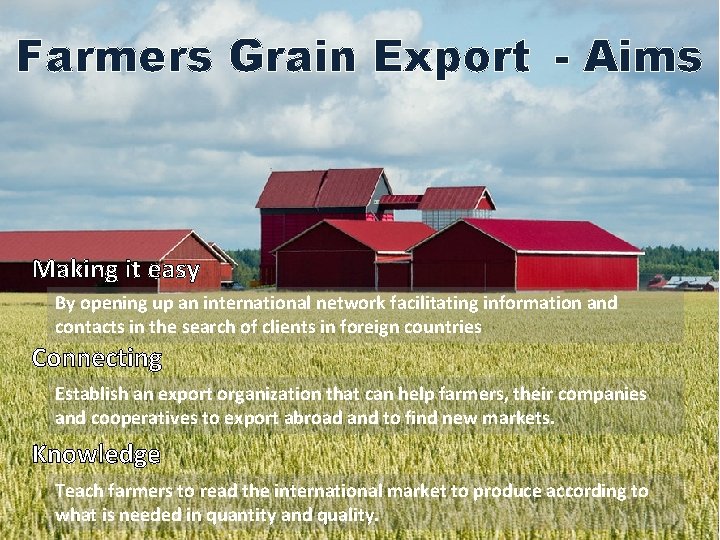 Farmers Grain Export - Aims Making it easy By opening up an international network