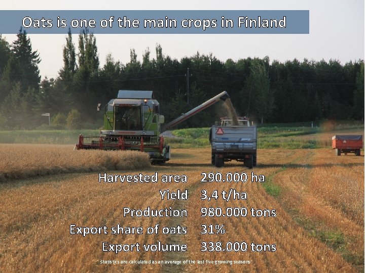 Oats is one of the main crops in Finland Harvested area Yield Production Export