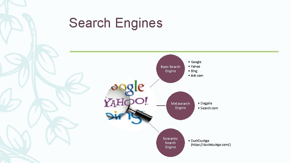 Search Engines Basic Search Engine • Google • Yahoo • Bing • Ask. com