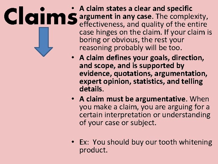  • A claim states a clear and specific argument in any case. The