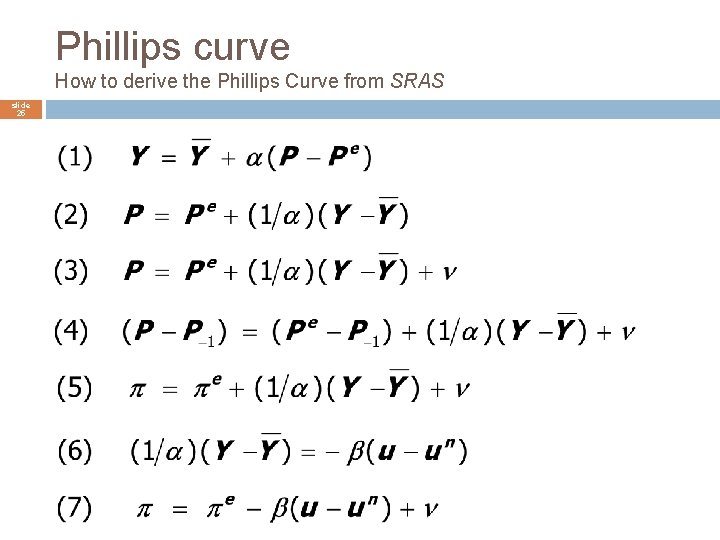 Phillips curve How to derive the Phillips Curve from SRAS slide 25 