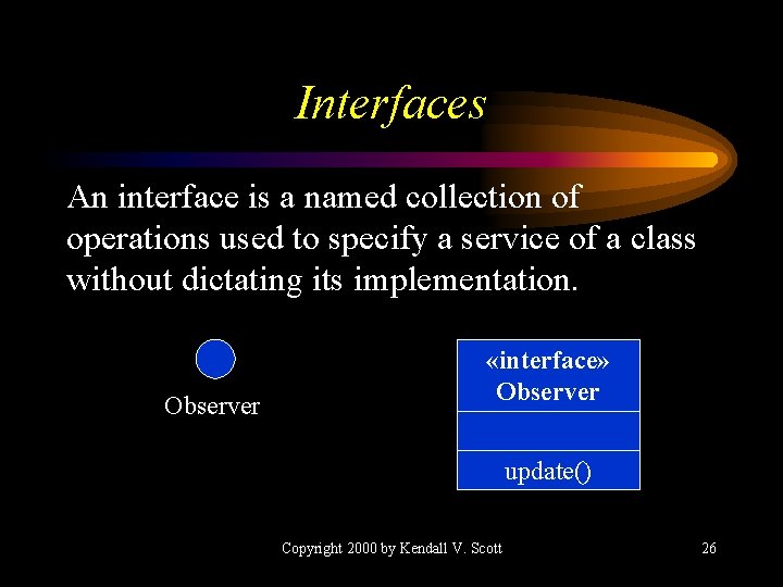 Interfaces An interface is a named collection of operations used to specify a service