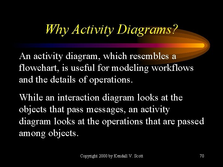 Why Activity Diagrams? An activity diagram, which resembles a flowchart, is useful for modeling