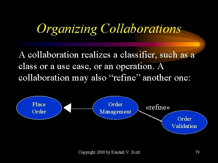 Organizing Collaborations A collaboration realizes a classifier, such as a class or a use