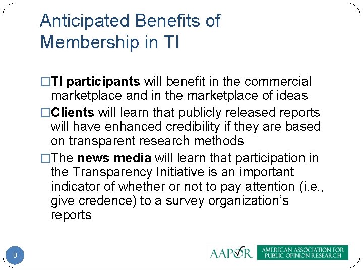Anticipated Benefits of Membership in TI �TI participants will benefit in the commercial marketplace