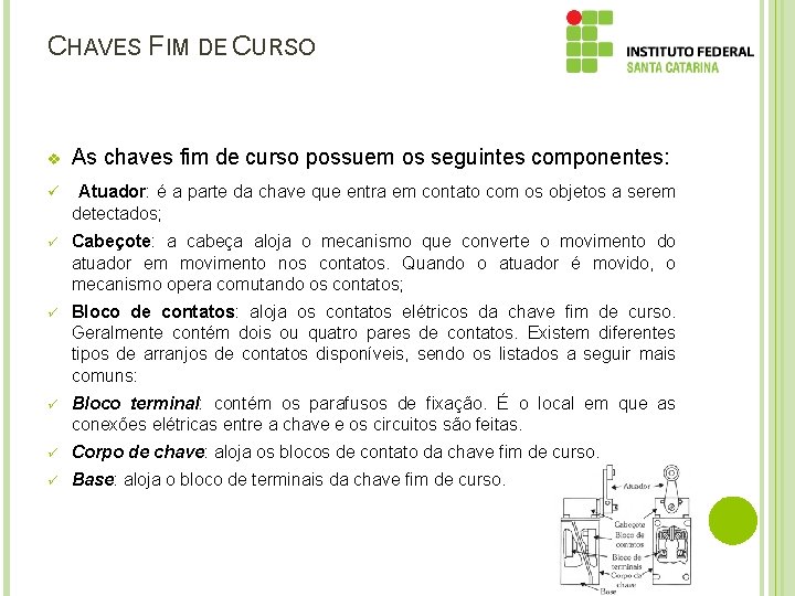 CHAVES FIM DE CURSO v As chaves fim de curso possuem os seguintes componentes: