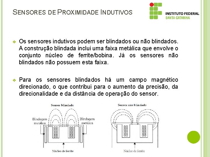 SENSORES DE PROXIMIDADE INDUTIVOS v Os sensores indutivos podem ser blindados ou não blindados.