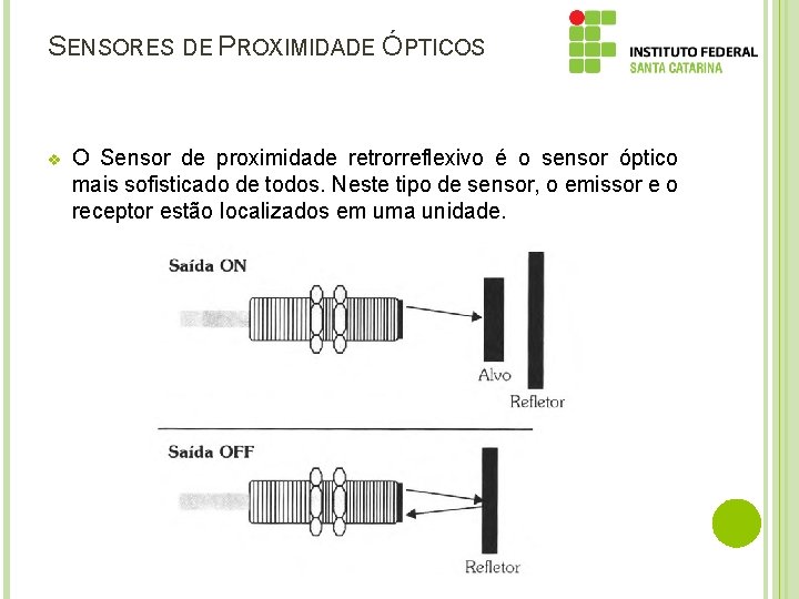 SENSORES DE PROXIMIDADE ÓPTICOS v O Sensor de proximidade retrorreflexivo é o sensor óptico