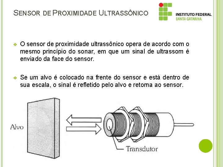 SENSOR DE PROXIMIDADE ULTRASSÔNICO v O sensor de proximidade ultrassônico opera de acordo com