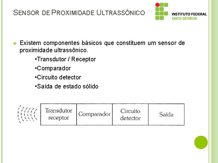 SENSOR DE PROXIMIDADE ULTRASSÔNICO v Existem componentes básicos que constituem um sensor de proximidade