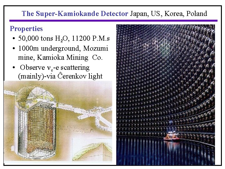 The Super-Kamiokande Detector Japan, US, Korea, Poland Properties • 50, 000 tons H 2