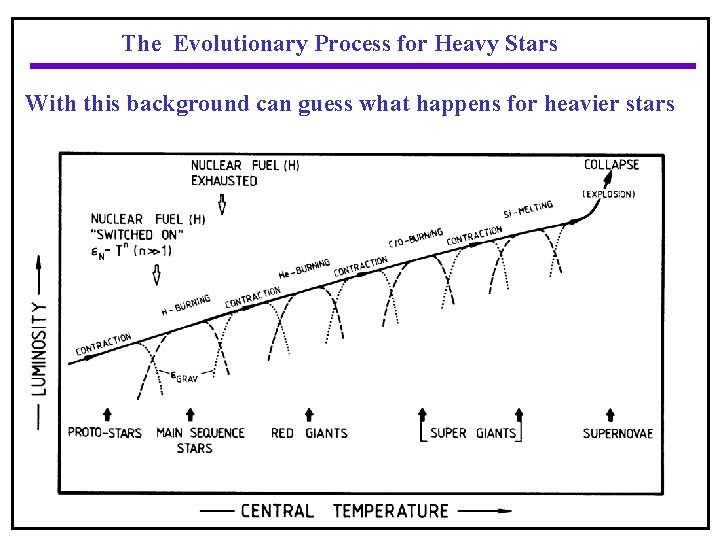 The Evolutionary Process for Heavy Stars With this background can guess what happens for