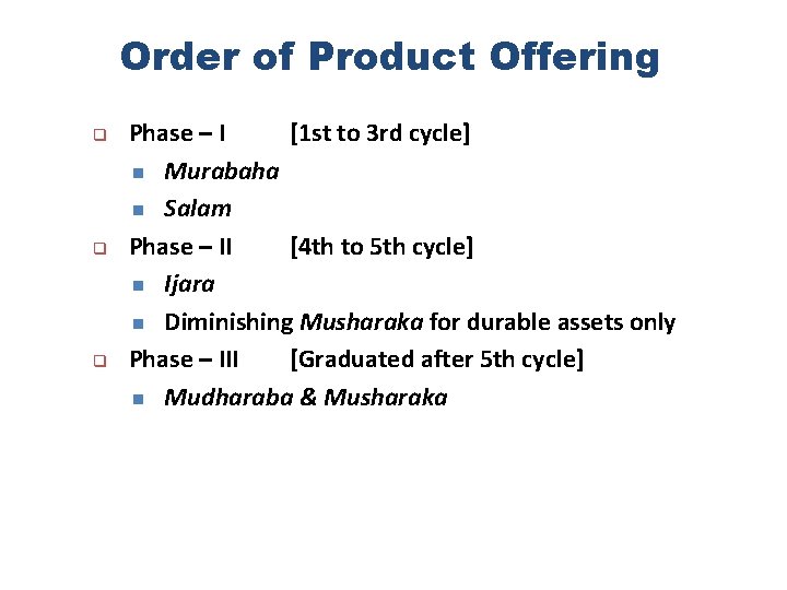 Order of Product Offering q q q Phase – I [1 st to 3