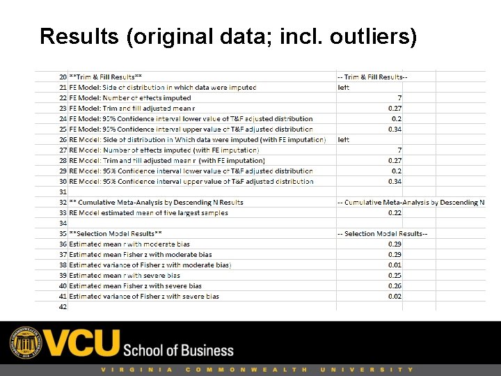 Results (original data; incl. outliers) 
