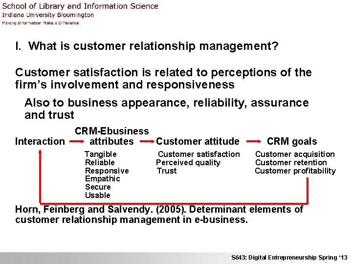 I. What is customer relationship management? Customer satisfaction is related to perceptions of the