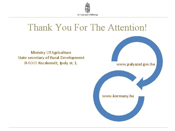 Thank You For The Attention! Ministry Of Agriculture State secretary of Rural Development H-6000