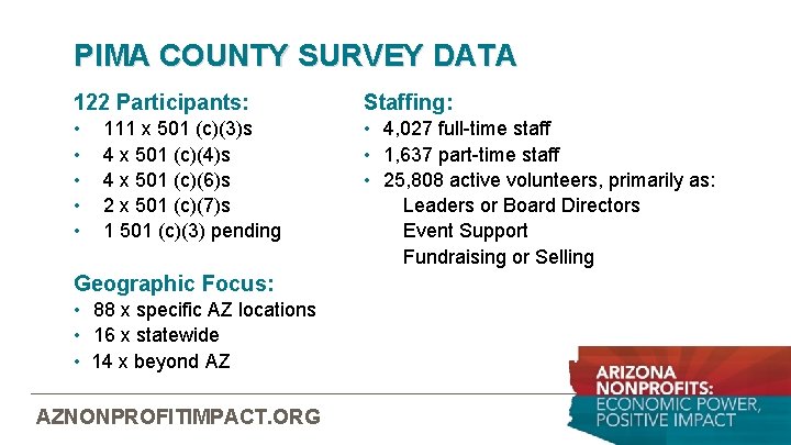 PIMA COUNTY SURVEY DATA 122 Participants: Staffing: • • • 4, 027 full-time staff