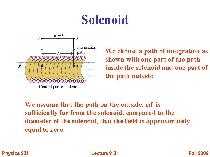 Solenoid We choose a path of integration as shown with one part of the