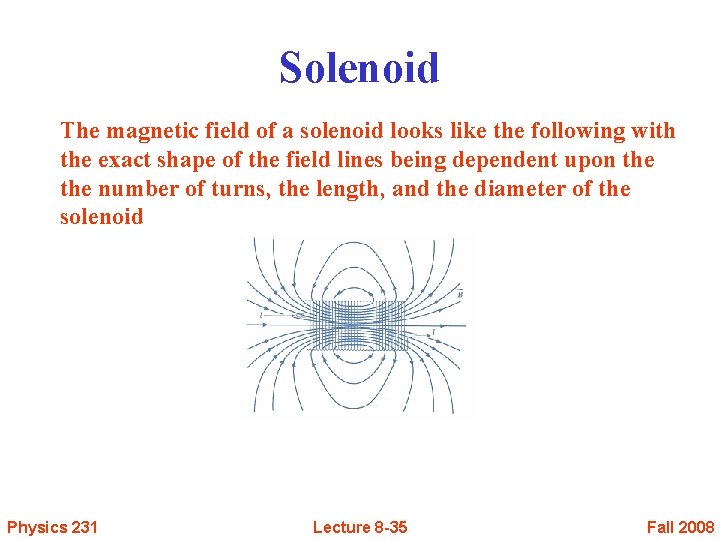 Solenoid The magnetic field of a solenoid looks like the following with the exact