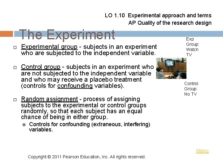 LO 1. 10 Experimental approach and terms AP Quality of the research design The