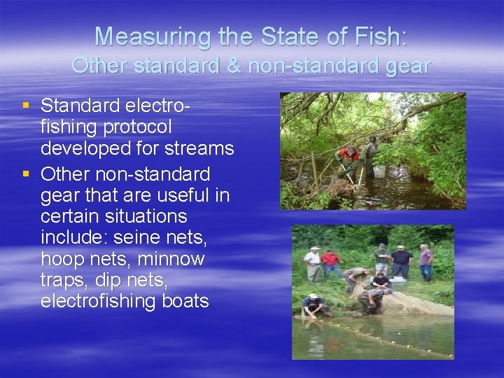 Measuring the State of Fish: Other standard & non-standard gear § Standard electrofishing protocol