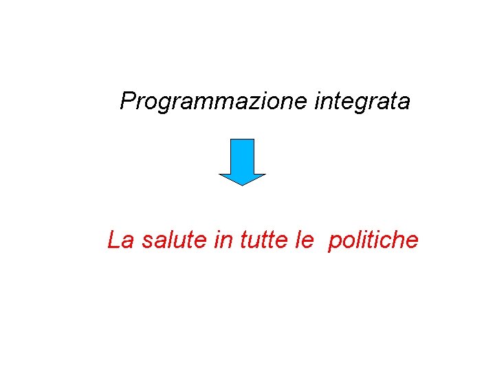 Programmazione integrata La salute in tutte le politiche 