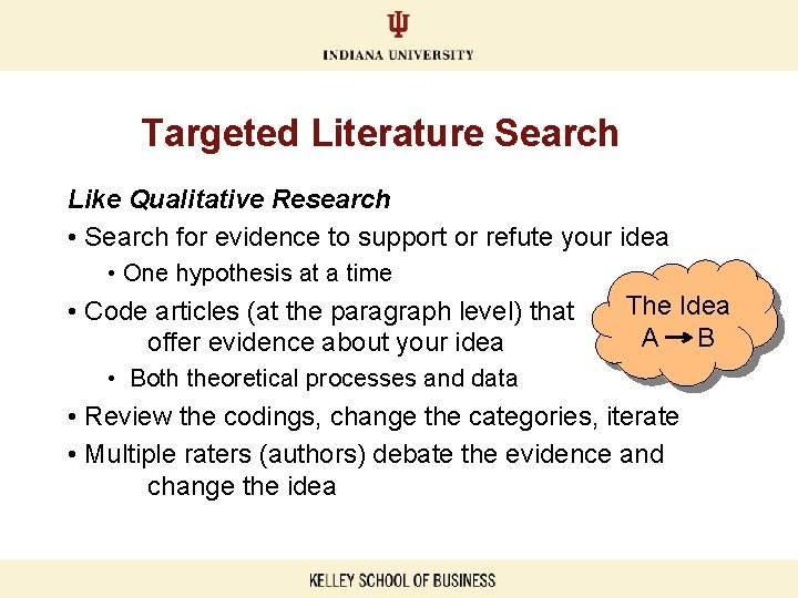 Targeted Literature Search Like Qualitative Research • Search for evidence to support or refute