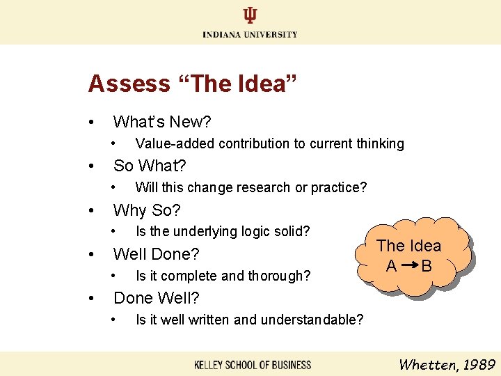 Assess “The Idea” • What’s New? • • So What? • • Is the