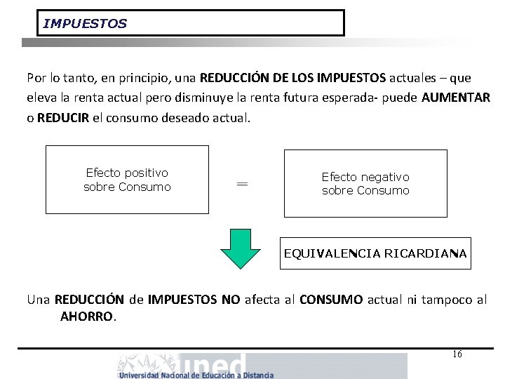 IMPUESTOS Por lo tanto, en principio, una REDUCCIÓN DE LOS IMPUESTOS actuales – que