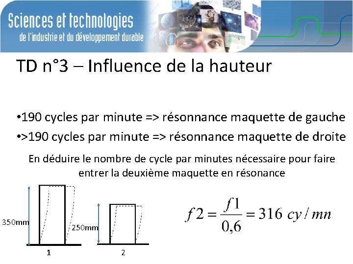 TD n° 3 – Influence de la hauteur • 190 cycles par minute =>