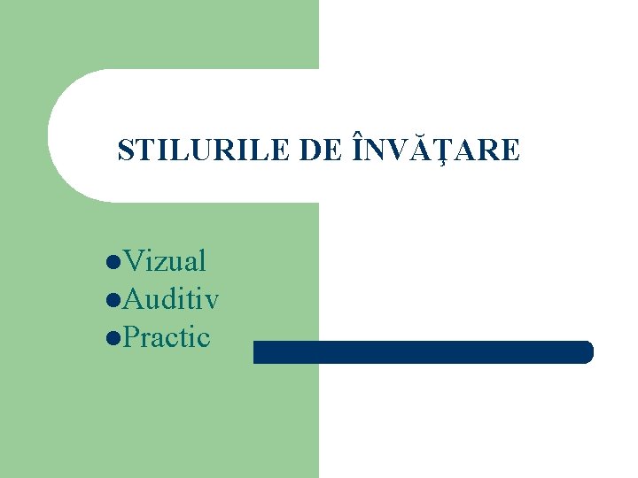 STILURILE DE ÎNVĂŢARE l. Vizual l. Auditiv l. Practic 