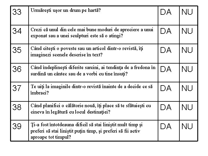 33 Urmăreşti uşor un drum pe hartă? DA NU 34 Crezi că unul din