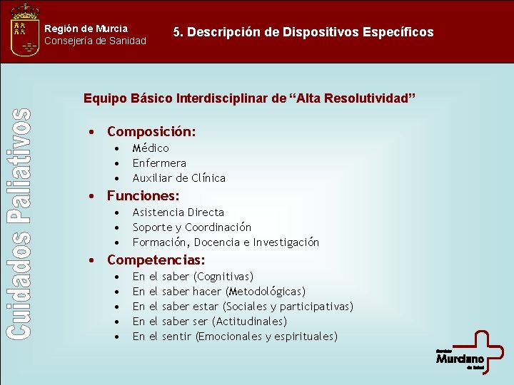 Región de Murcia Consejería de Sanidad 5. Descripción de Dispositivos Específicos Equipo Básico Interdisciplinar