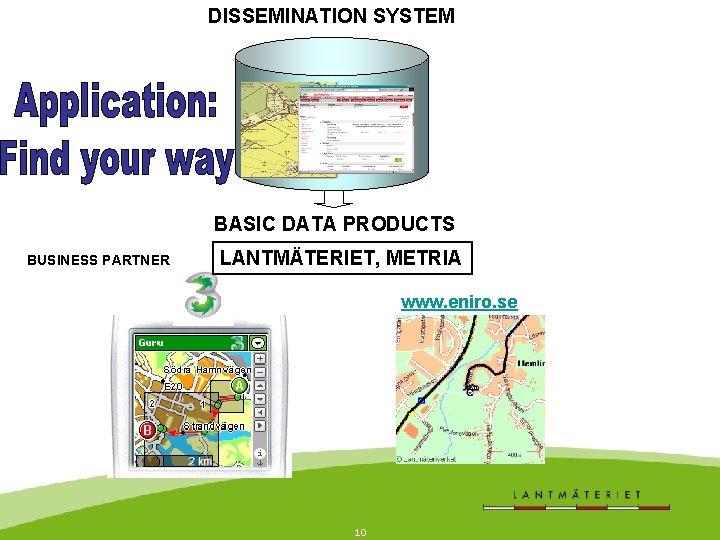 DISSEMINATION SYSTEM BASIC DATA PRODUCTS BUSINESS PARTNER LANTMÄTERIET, METRIA www. eniro. se 10 