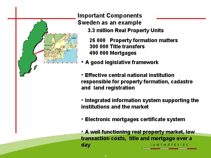 Important Components Sweden as an example 3. 3 million Real Property Units 26 000