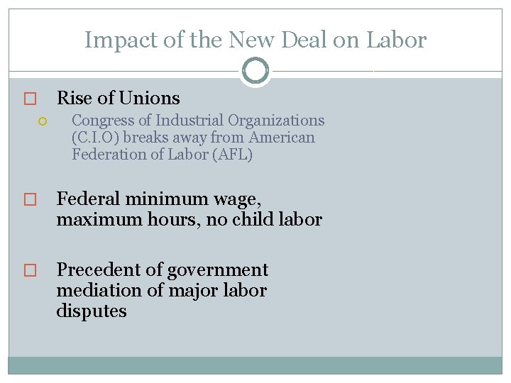 Impact of the New Deal on Labor � Rise of Unions Congress of Industrial