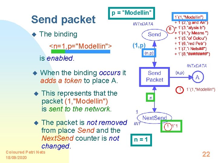 Send packet u p = "Modellin" The binding <n=1, p="Modellin"> (1, p) is enabled.