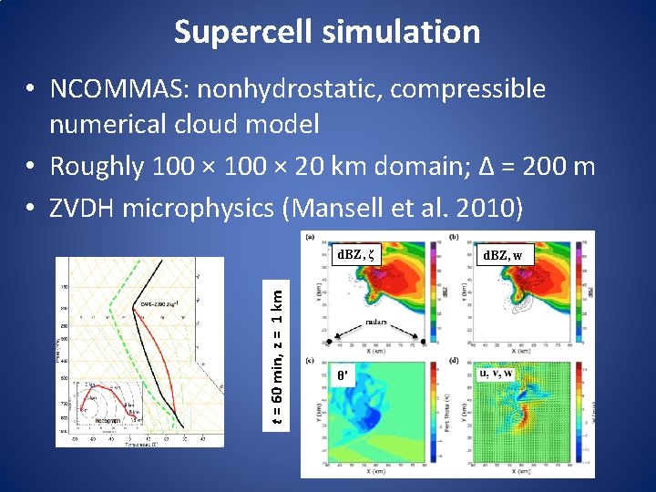 Supercell simulation • NCOMMAS: nonhydrostatic, compressible numerical cloud model • Roughly 100 × 20