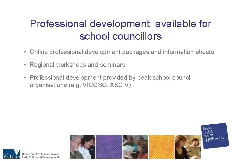 Professional development available for school councillors • Online professional development packages and information sheets
