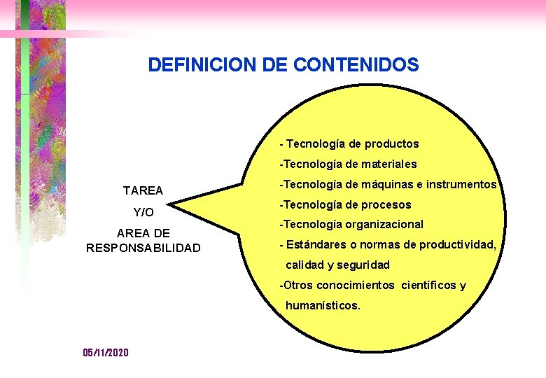 DEFINICION DE CONTENIDOS - Tecnología de productos -Tecnología de materiales TAREA Y/O AREA DE