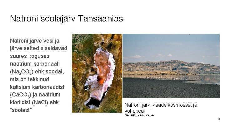 Natroni soolajärv Tansaanias Natroni järve vesi ja järve setted sisaldavad suures koguses naatrium karbonaati