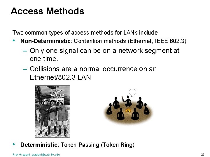 Access Methods Two common types of access methods for LANs include • Non-Deterministic: Contention