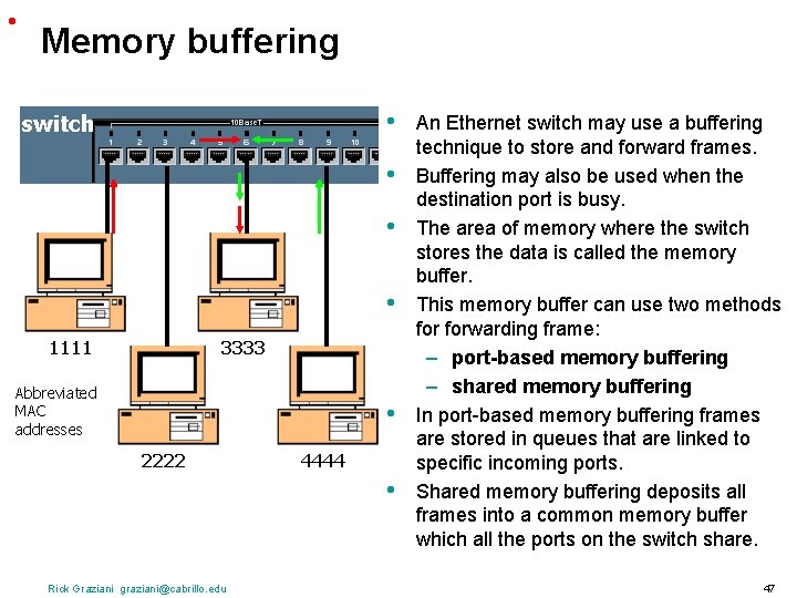  • Memory buffering • switch • • • 1111 3333 Abbreviated MAC addresses