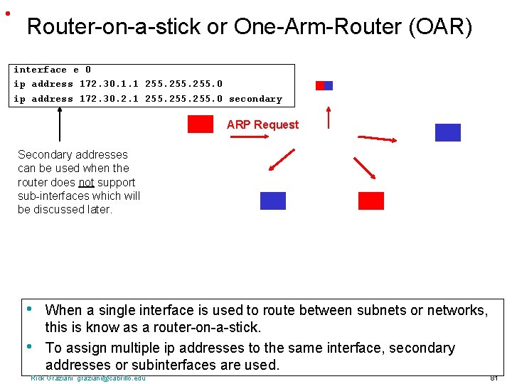  • Router-on-a-stick or One-Arm-Router (OAR) interface e 0 ip address 172. 30. 1.