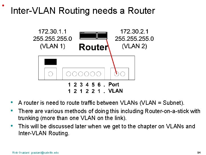  • Inter-VLAN Routing needs a Router • • • A router is need