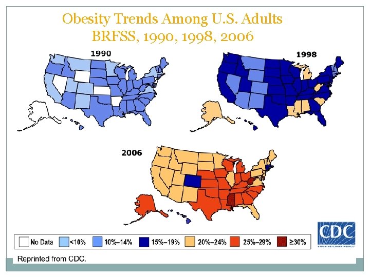 Obesity Trends Among U. S. Adults BRFSS, 1990, 1998, 2006 
