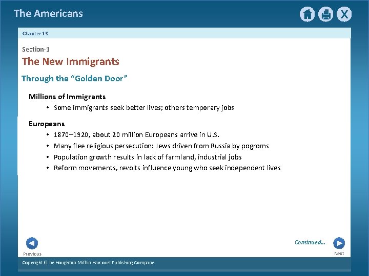 The Americans Chapter 15 Section-1 The New Immigrants Through the “Golden Door” Millions of