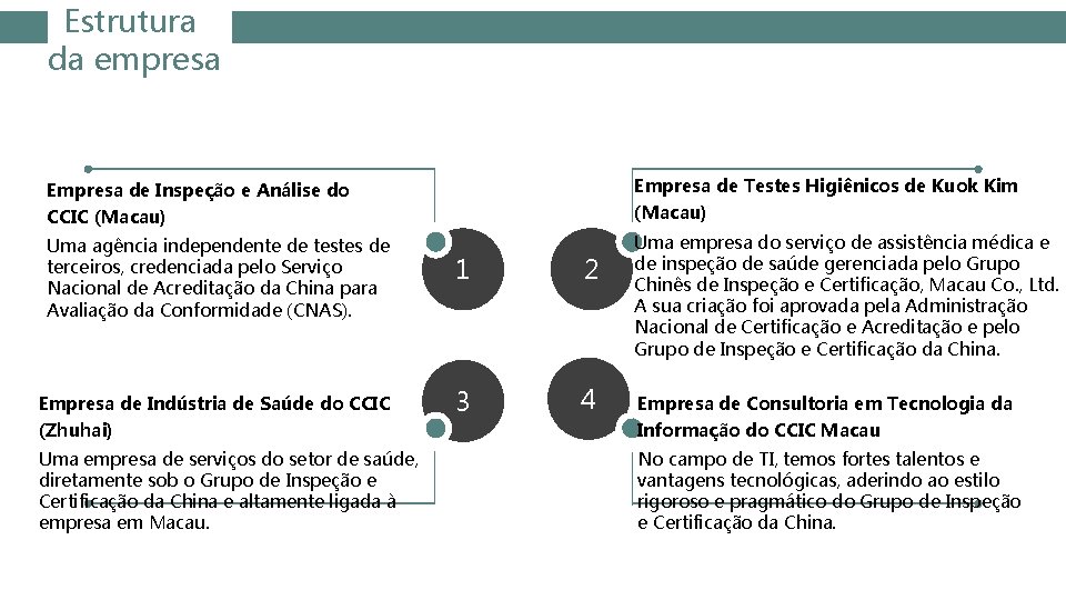 Estrutura da empresa Empresa de Testes Higiênicos de Kuok Kim Empresa de Inspeção e