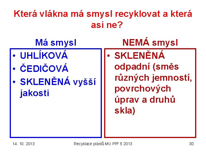 Která vlákna má smysl recyklovat a která asi ne? Má smysl • UHLÍKOVÁ •