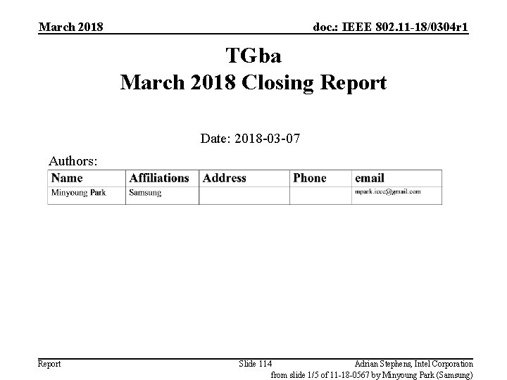 March 2018 doc. : IEEE 802. 11 -18/0304 r 1 TGba March 2018 Closing